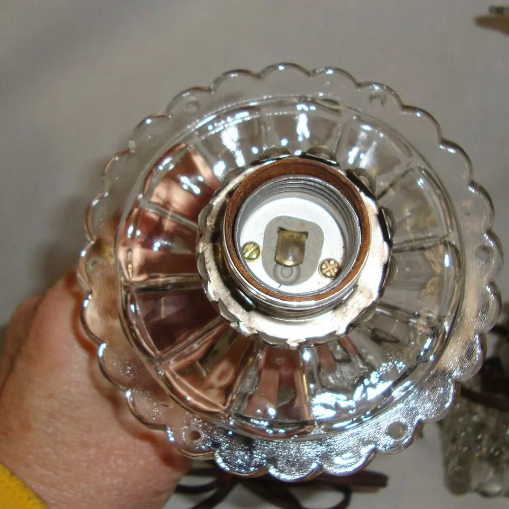 2 Vtg Hobnail Clear Glass Bedroom Boudoir Lamps